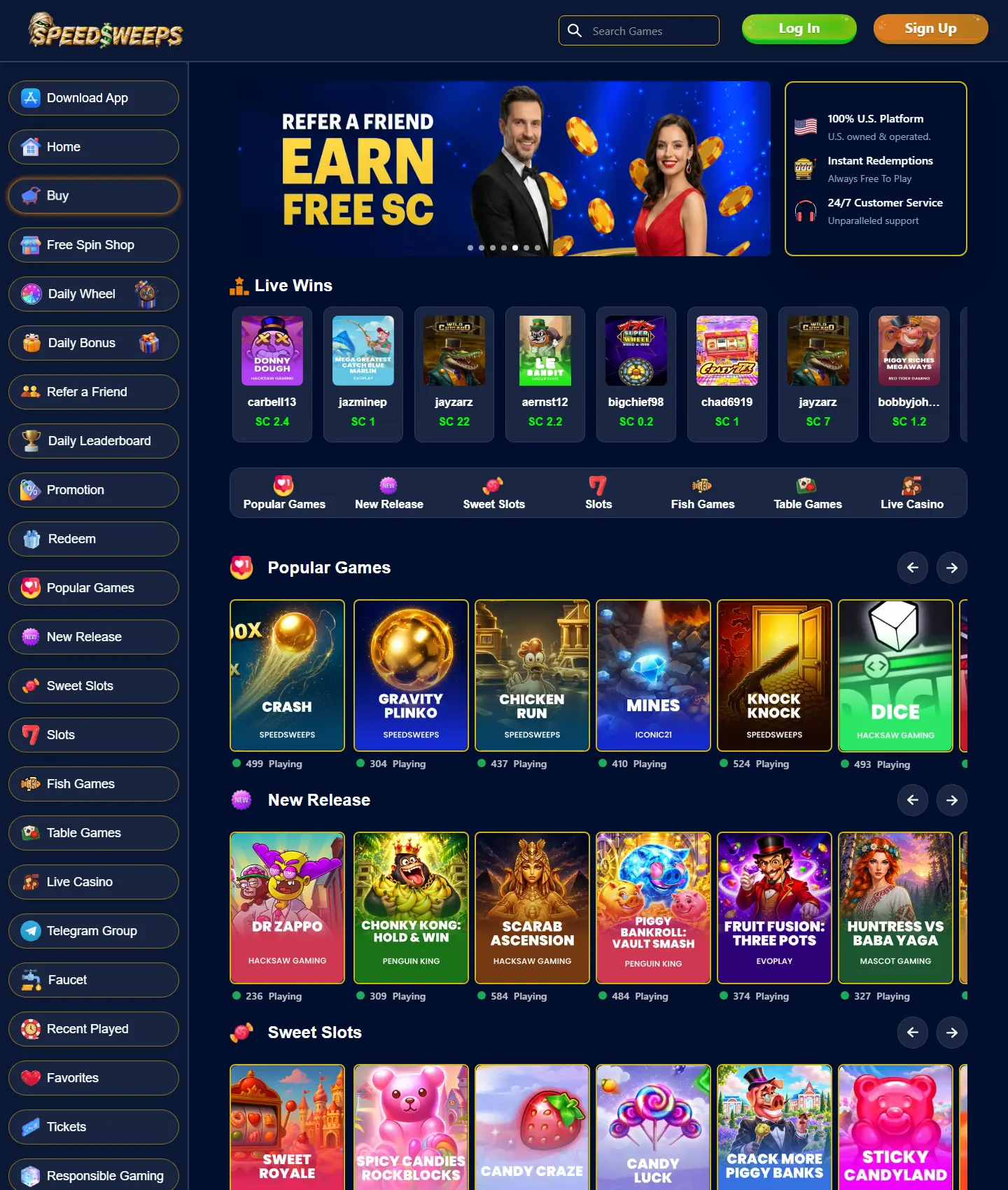 SpeedSweeps lobby, captured by our team