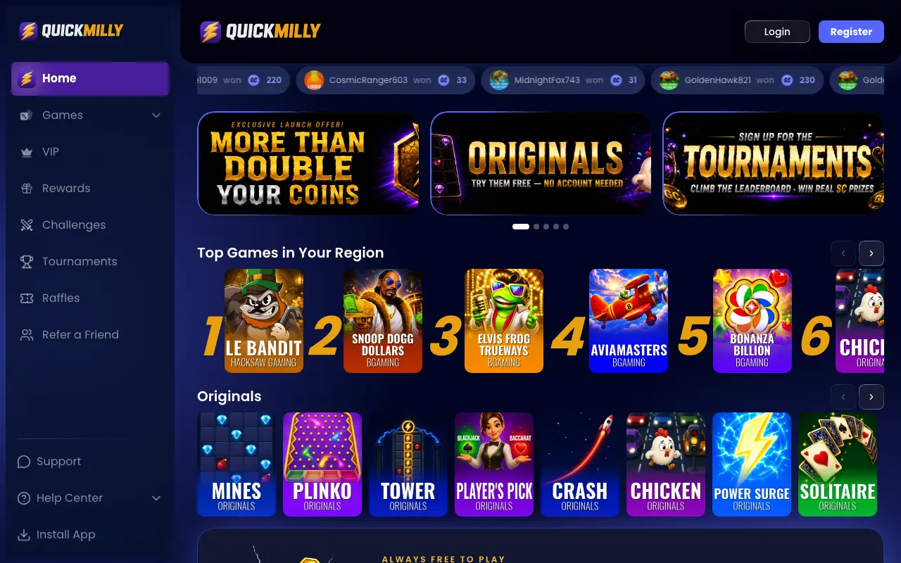 QuickMilly lobby, captured by our team
