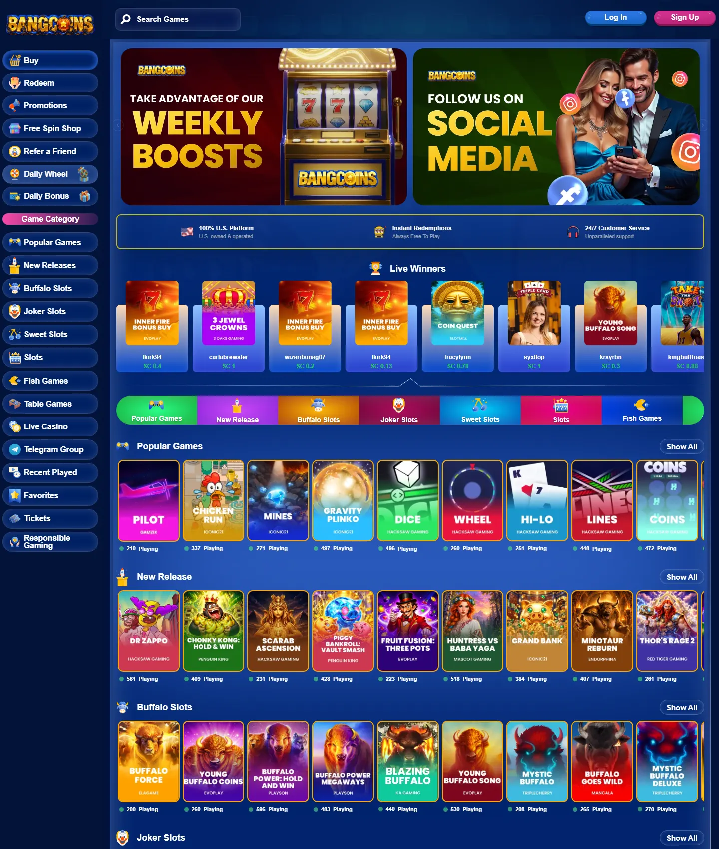 Bang Coins lobby, captured by our team
